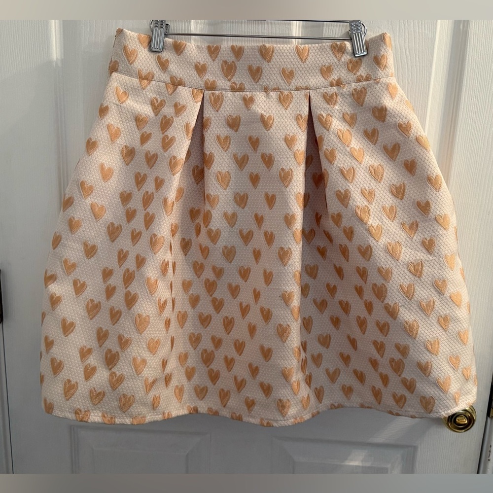 Chicwish Cream A-Line Skirt with Peach Heart Print